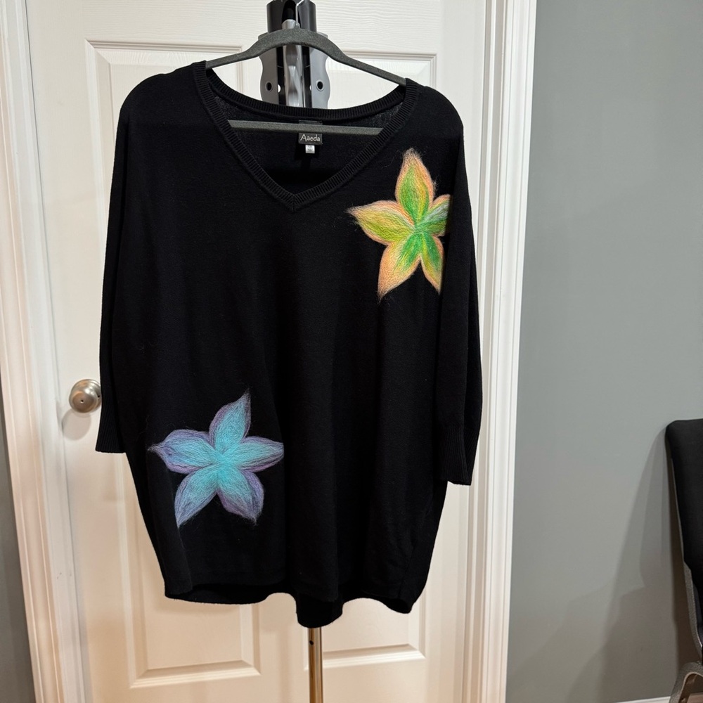 Black Sweater with Colorful Floral Design